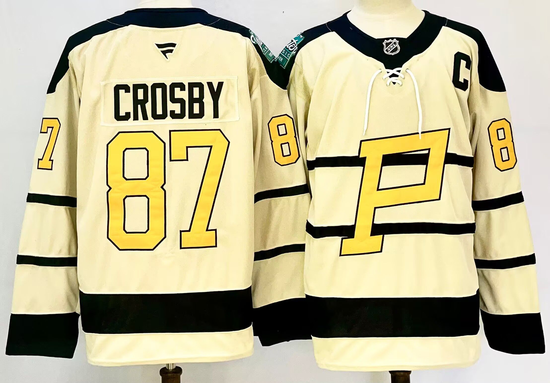 Men Pittsburgh Penguins #87 Crosby Cream 2025 Home Premier Player NHL Jersey